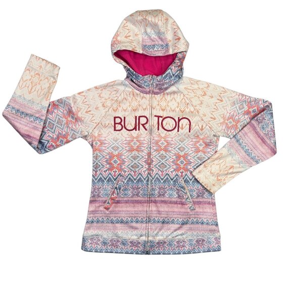 Burton Hoodie Womens Large L Pink White Aztec Peak Fleece Lined Full Zip Jacket - Picture 1 of 14